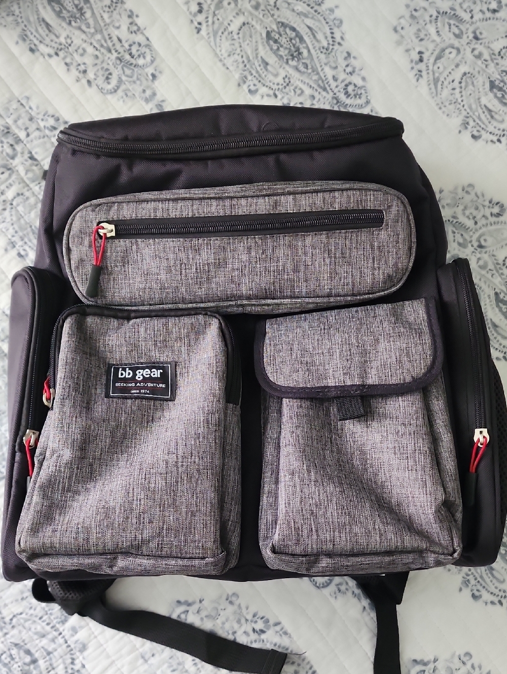 Gray Multi-Pocket Baby Backpack